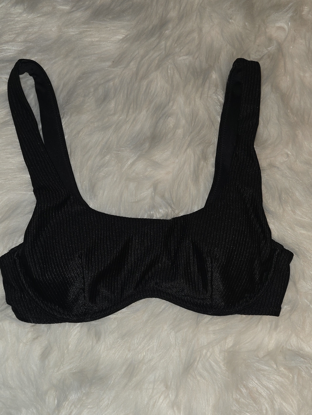 PINK Victoria's Secret Black Ribbed Bikini Top SIZE S